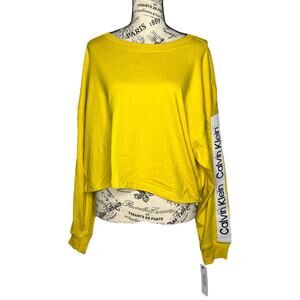 Calvin Klein Performance (M) Cropped Logo Stripe Long Sleeve Crew Neck Top Tee